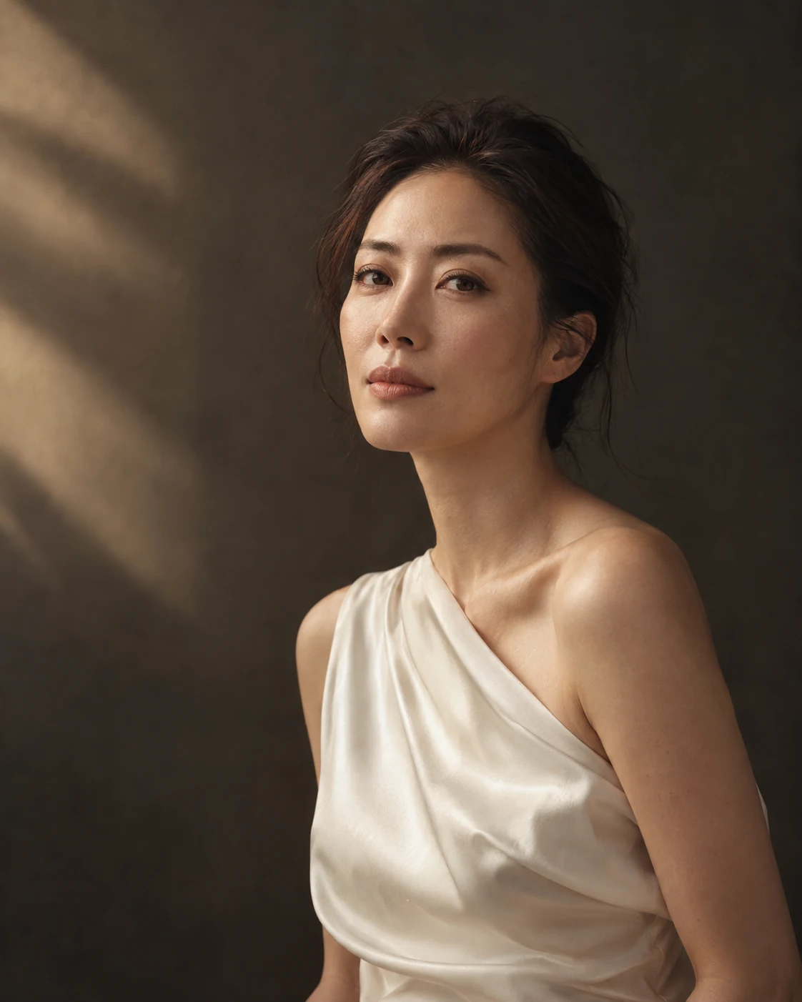 Editorial portrait with natural skin texture, illustrative model